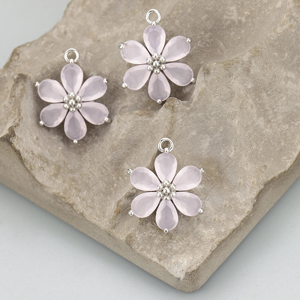 GUFEATHER,6pcs/lot,MC78,jewelry accessories,18k gold plated,nickel free,copper,zircon,hand made,flower shape,charms,diy pendants - AMULET RING STORE