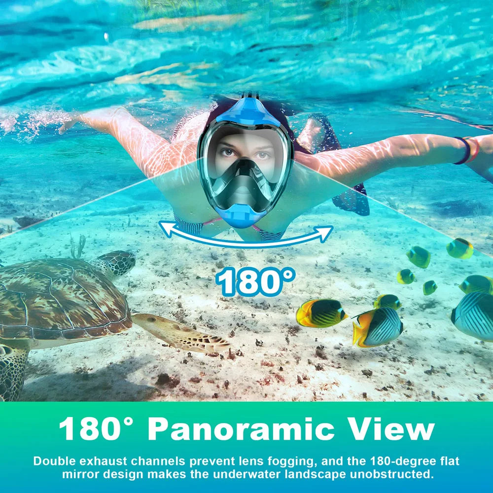 Full Face Snorkel Mask with Latest Dry Top Breathing System Detachable Camera Mount for Adults Panoramic View Anti-Leak Anti-Fog - AMULET RING STORE