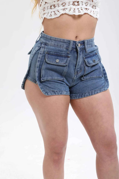 Women’s High Waist Utility Cargo Denim Shorts – Casual Button-Up Jean Shorts with Flap Pockets  Streetwear Summer Bottoms
