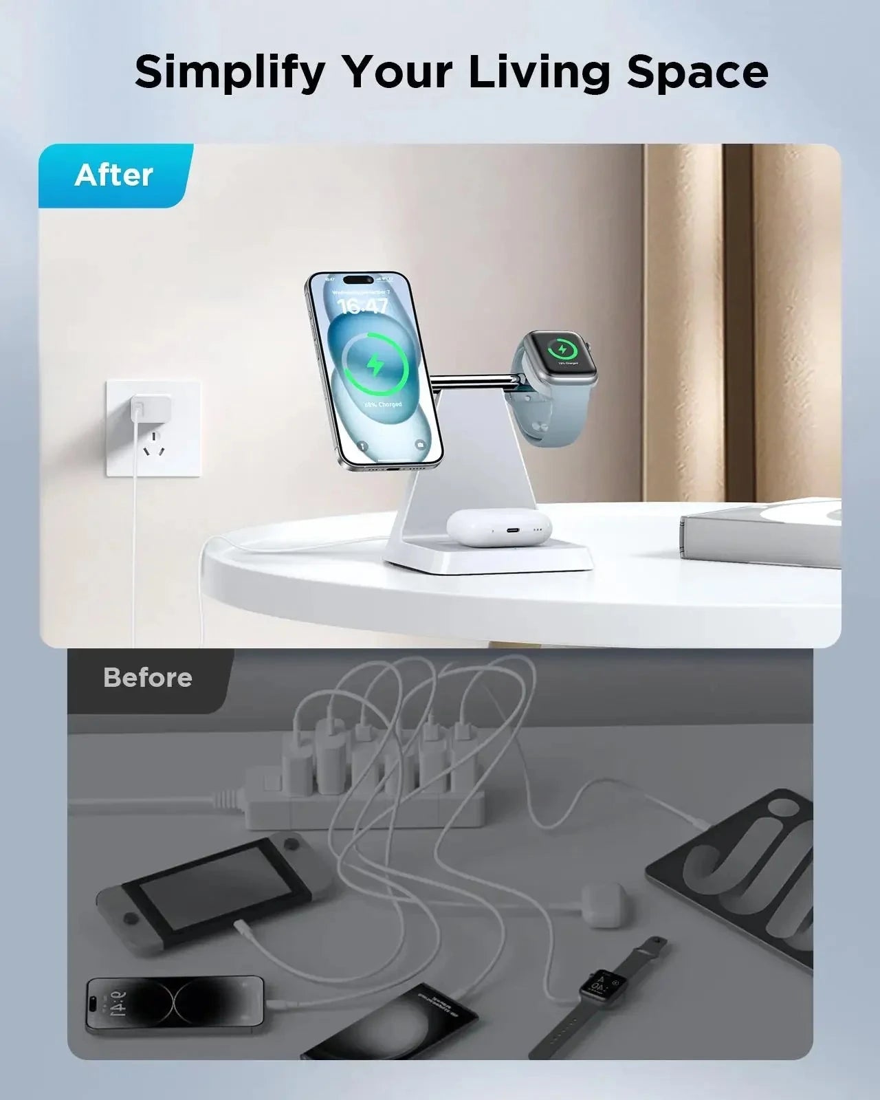 Magnetic Wireless Charger for iPhone -3-in-1 Magnetic Safe Charging Station for Various Apple Devices