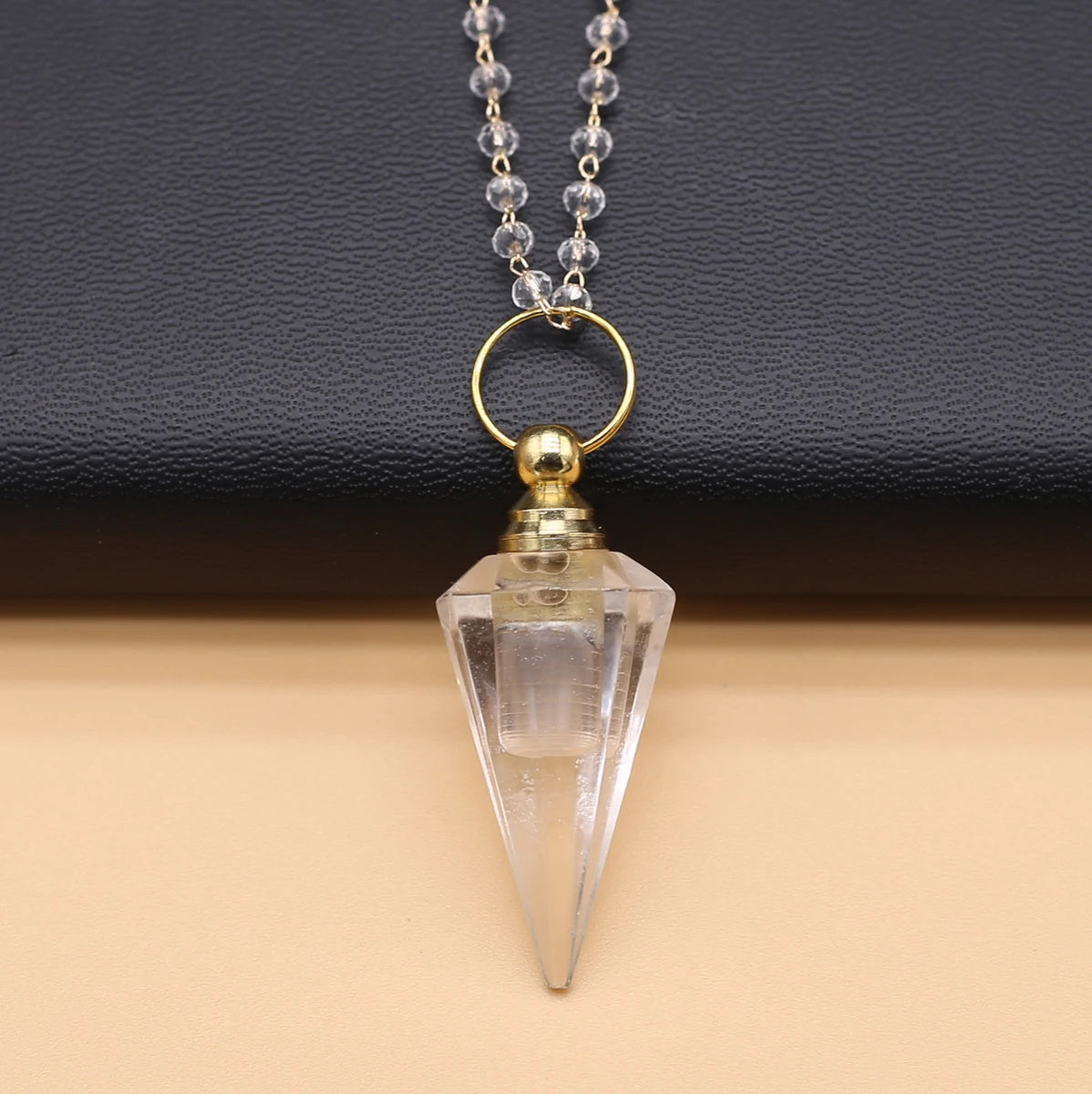 Natural Clear Quartz Stone Essential Oil Diffuser Pendant Stone Bead Chain Perfume Bottle Pendant Necklace Women Jewelry Party - AMULET RING STORE