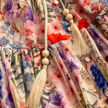 Faionable Print Long Dr Women's Spring Belted Waist Pleated Lantern Sve Turn-down Collar Dr Korean Sle Commute