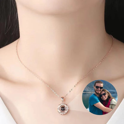 2025 Fashion Personalized Picture Necklace for Women Customized Photo Projection Necklace Flower Pendant Necklace Memorial Gift