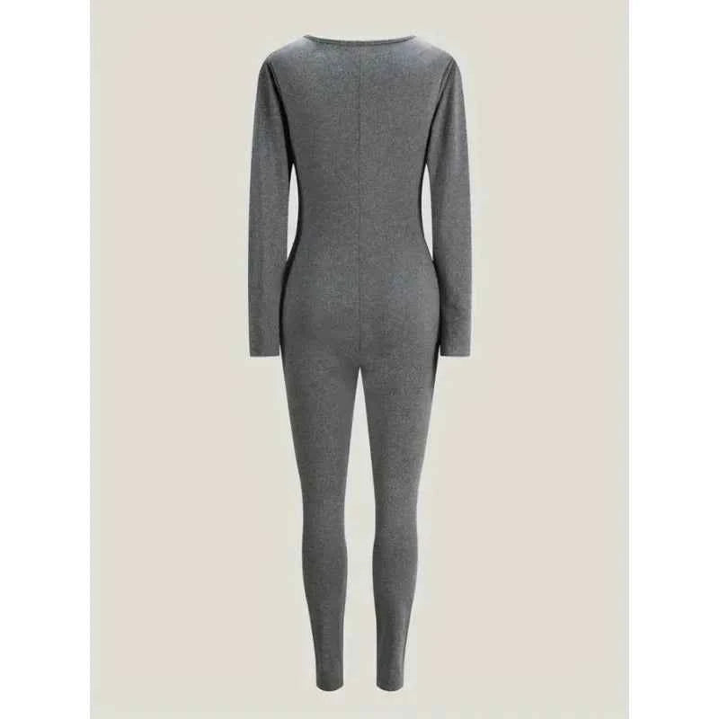 Plus Size 1XL-5XL New Women Sexy Sports Jumpsuits Autumn Solid Long Sleeve Bodycon Fashion Rompers