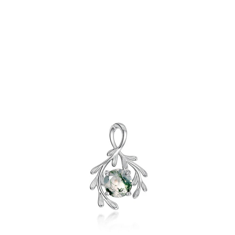 WES 100% 925 Silver Natural Unique Boho Moss Agate Pendant Necklace for Woman Earth Day Forest Jewelry Engagement Gift Wholesale - AMULET RING STORE