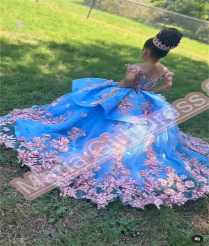 Luxury Appliqué  Flower Girl Dress Spaghetti Straps Birthday Lace Appliques Off Shoulder V-Neck First Communion Gown