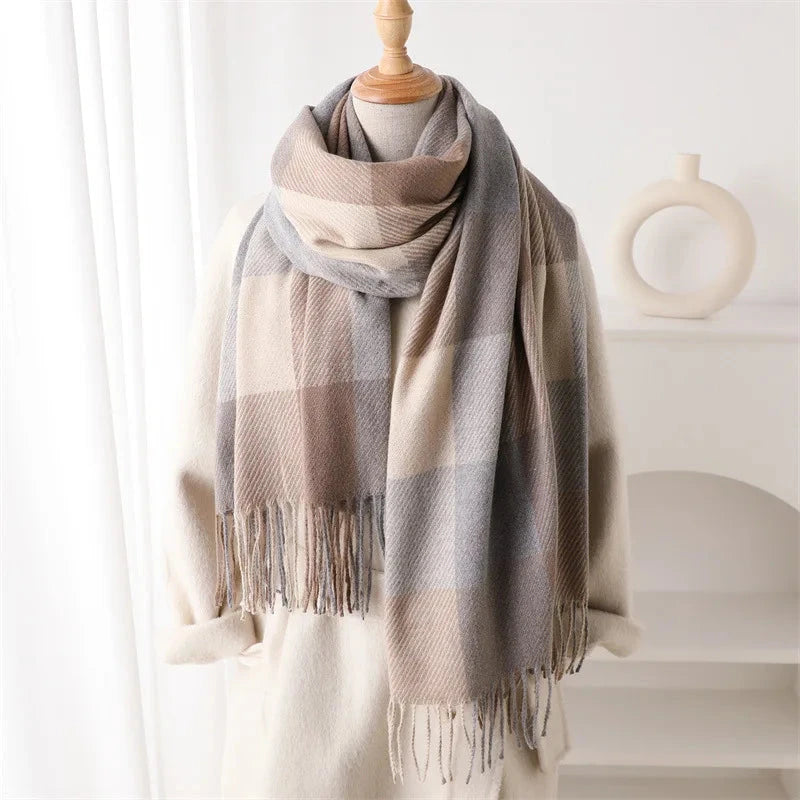 Plaid Imitation Cashmere Blanket Winter Women Scarf Designer Thick Warm Pashmina Shawl Wraps Tassel Poncho Stoles Echarpe Unisex