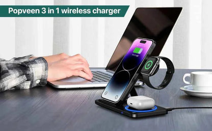 30W 3 in 1 Fast Wireless Charger Stand Foldable Wireless charging for IPhone 15 14 13 12 11 Apple Watch 9 8 7 6 5 Airpods Pro