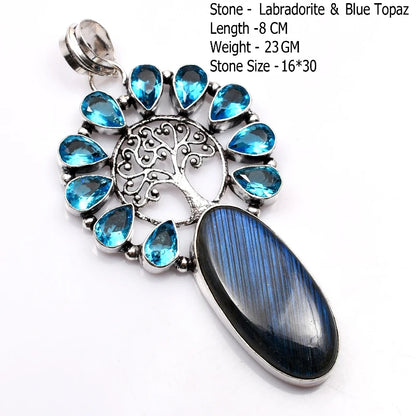 Genuine Blue Topaz Citrine Glass Agate Jasper Amethyst Pendant