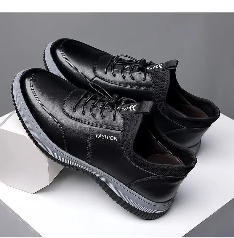 Leisure sports leather shoes for men in autumn 2024 new breathable walking low cut soft sole soft surface anti slip board shoes - AMULET RING STORE