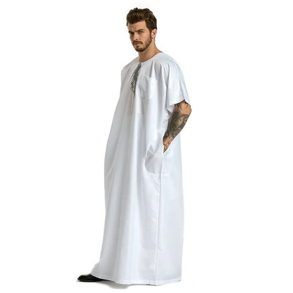 fashion muslim abayas for men embroidery round neck short sleeve full length arab fashion robes prayers clothing