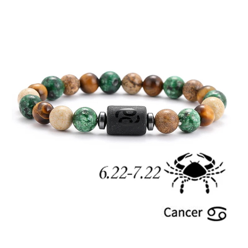 12 Zodiac Signs Natural Stone Bracelets Leo Capricorn Taurus Cancer Bracelets Women Men Couple Friendship Jewelry Gift Bracelets