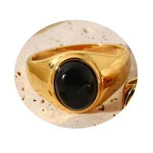 Elegant Vintage Stainless Steel Rings For Women Bohemia Oval Tiger Eye Stone Obsidian Engagement Rings Jewelry