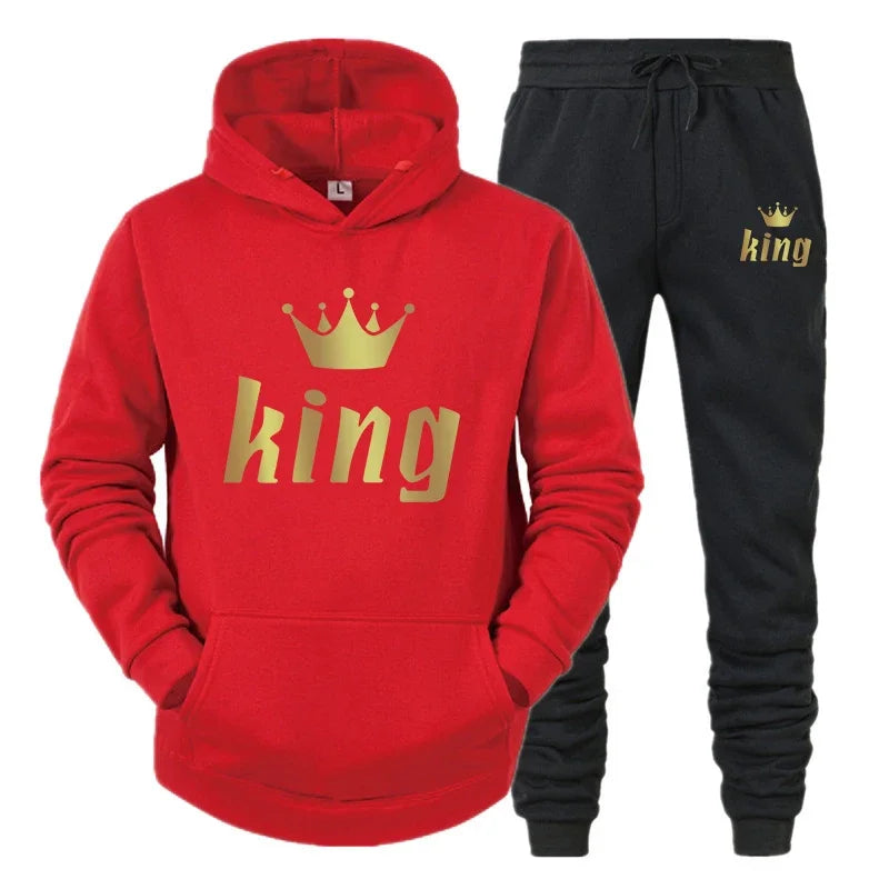 King And Queen Couple Outfit Hoodie and Jogger Pants High Quality Men Women Daily Casual Sport Jogging Suit King Queen Tracksuit - AMULET RING STORE