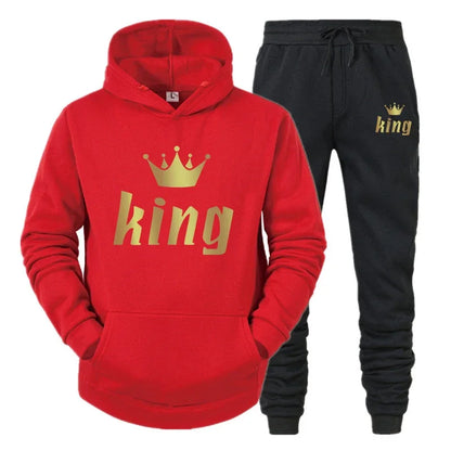 King And Queen Couple Outfit Hoodie and Jogger Pants High Quality Men Women Daily Casual Sport Jogging Suit King Queen Tracksuit - AMULET RING STORE