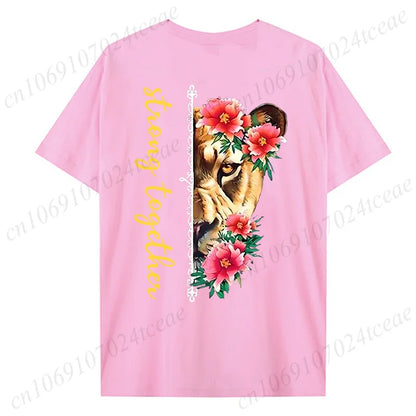 Fashion Valentine's Day Tees Shirt Lion Animal Back Print Graphic Y2k Tops Lover Couples Matching T-shirt Men & Women Clothing - AMULET RING STORE