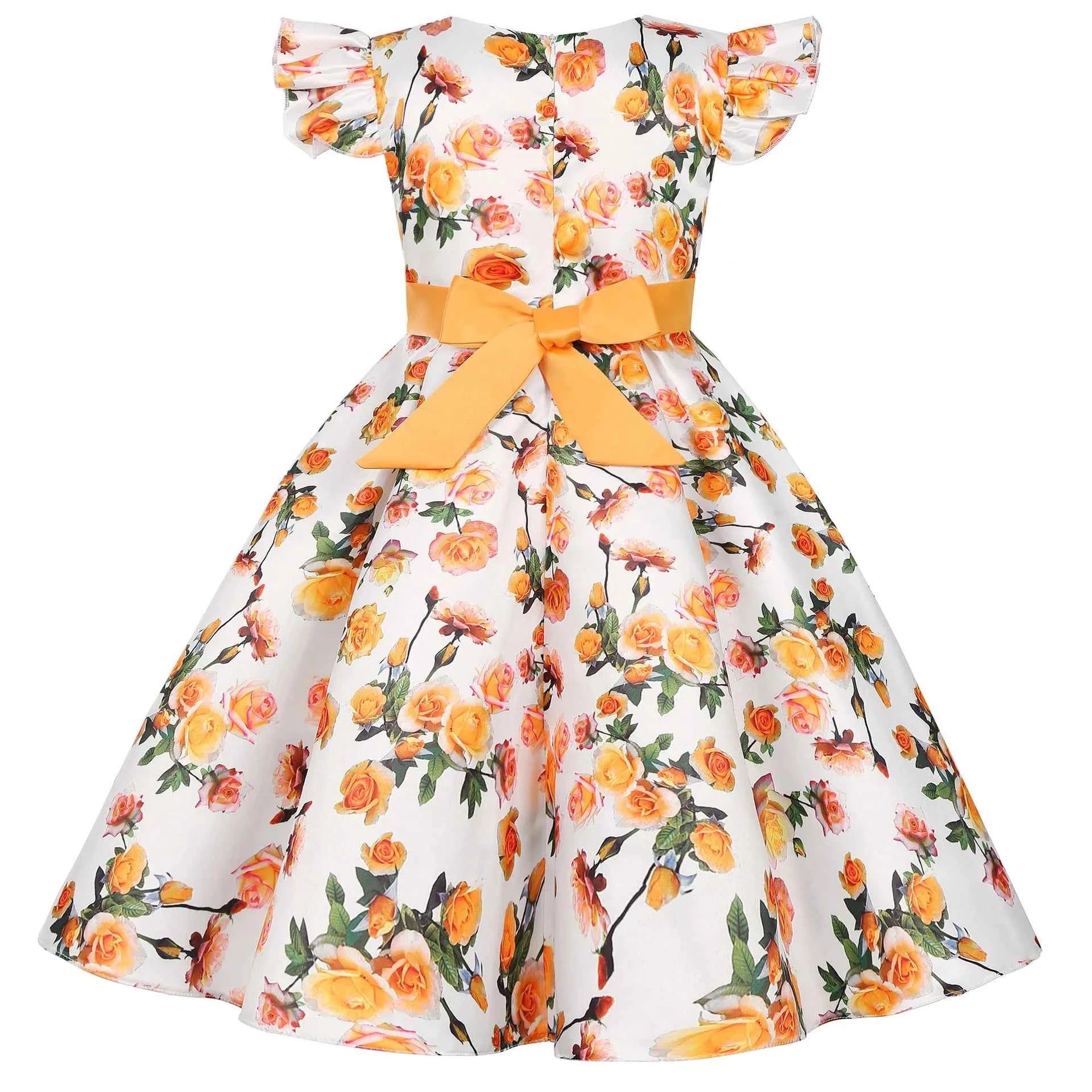 Girls Party Dresses Elegant Flower Printed Princess Dress Girls Birthday Party Wedding Bridesmaid Gown Girl's Ceremonial Dress