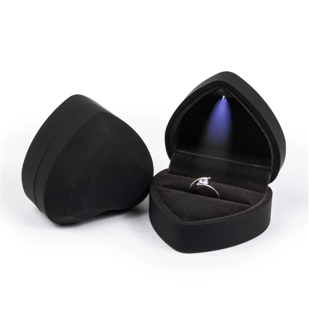 New in LED Light Jewelry Box Ring Earrings Earnail Pendant Organizer Imitation Leather Velvet Decorative Gold Frame Storage Box - AMULET RING STORE