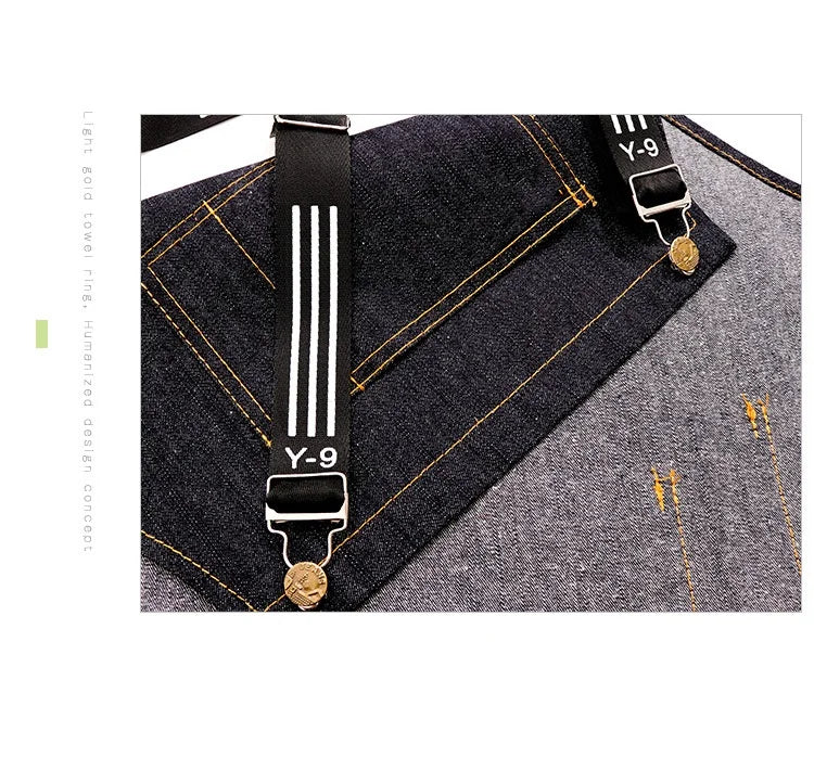 Hairstylist Denim Apron With Wide Shoulder Straps Comfortable Workwear Casual Fashionable Stain Resistant Men and Women Apron - AMULET RING STORE