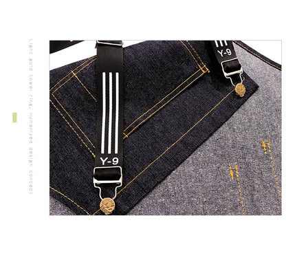 Hairstylist Denim Apron With Wide Shoulder Straps Comfortable Workwear Casual Fashionable Stain Resistant Men and Women Apron - AMULET RING STORE