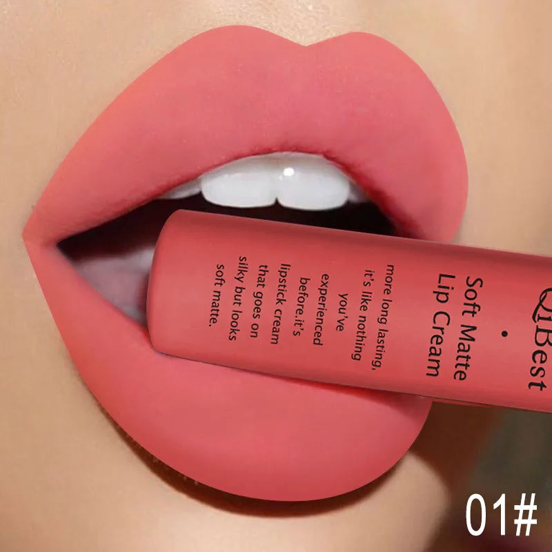 QIBEST Sexy Velvet Matte Lip Gloss Liquid Lipstick Lipgloss Beauty Red Nude Waterproof Long-lasting Lip Stain Makeup For Women - AMULET RING STORE