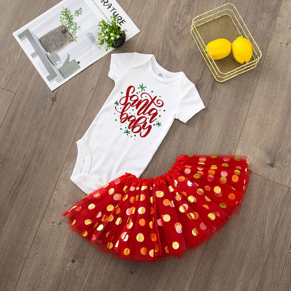 My 1st Christmas Baby bodysuit + Dress set Christmas Party Baby girl Dresses Infant short Sleeve cake Dress Set Toddler Clothing