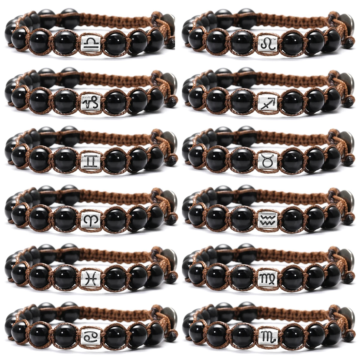 12 Zodiac Natural Stone Obsidian Hand-Woven Bracelets Cancer  Pisces Men's Bracelets Couples Friendship Jewelry pulseras hombre
