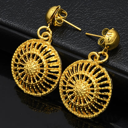 Wholesale African 24K Gold Color Long Necklace Jewelry Set Nigerian Party Bridal Wedding Ethiopian Luxury Dubai Indian