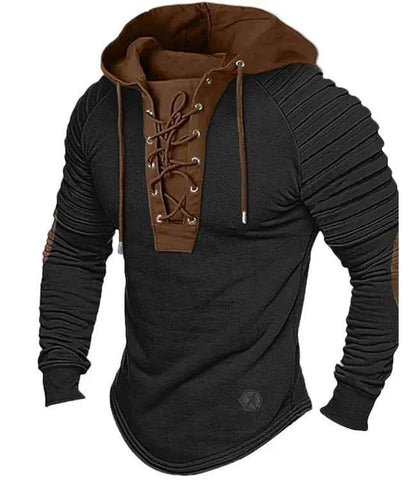Spring And Autumn New Men's Hoodie Casual Men's Polo Top Fashionable Pleated Hoodie Men's Street Outdoor Long Sleeved Clothing
