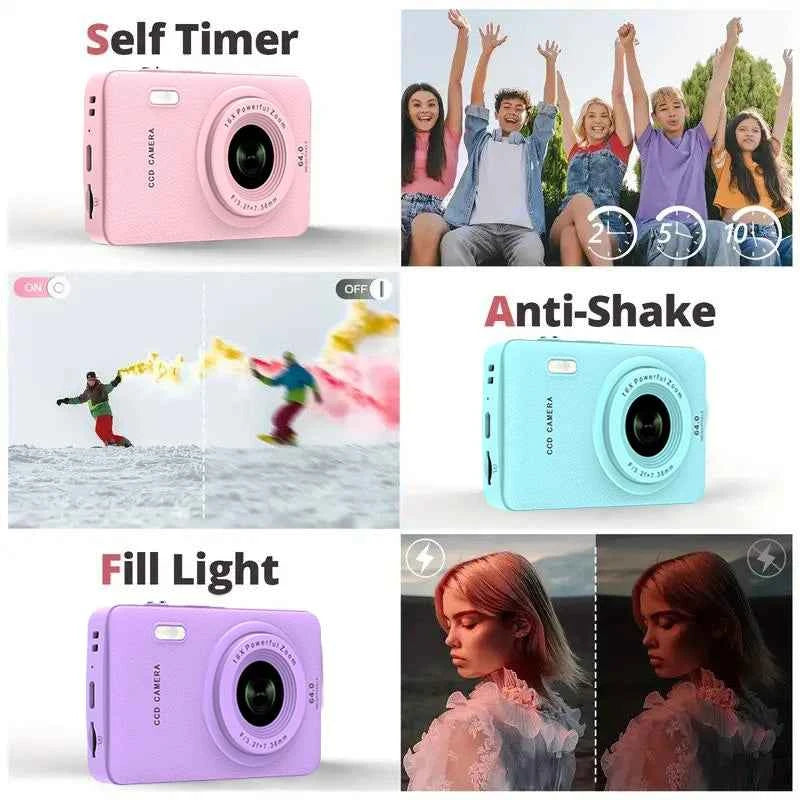 W&O Q3 Mini Digital Photo Camera 48MP 1080P 16X Zoom Child Point and Shoot Vlogging Cameras Vintage Portable Video Photocamera