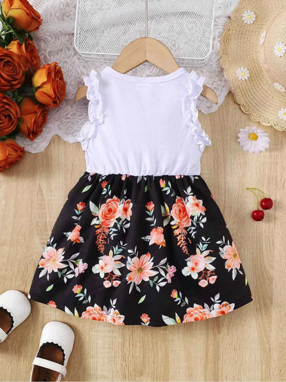 Baby Girl Summer Clothes Floral Print Sleeveless Dresses Pastoral Style Wedding Party Dress with Bow for Toddler Girl 0-3 Years - AMULET RING STORE