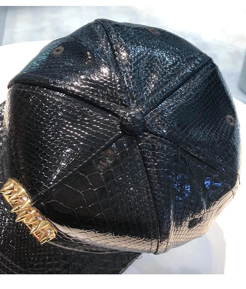 Leather Hip Hop Hat Street Personality Fashion Play Cool Baseball Cap Stage Show Hip Hop Dance Unisex Flat Brim Hats - AMULET RING STORE