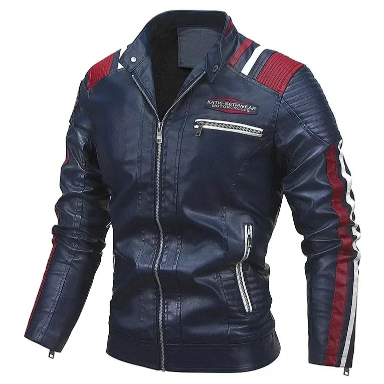 Men's Motorcycle Leather Jacket Standing Collar Coat Jacket Men's Leather Bomber Moto Jackets Baseball Collar PU Bike For Male