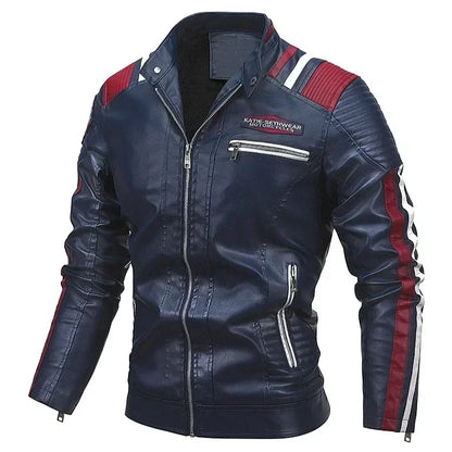 Men's Motorcycle Leather Jacket Standing Collar Coat Jacket Men's Leather Bomber Moto Jackets Baseball Collar PU Bike For Male