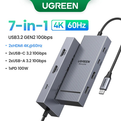 UGREEN USB HUB 4K120Hz DP Type-C to 4K60Hz 2xHDMI SD/TF RJ45 3.5mm USB3.2 Gen2 10Gbps Data for Laptop Dell HP Lenovo Accessories