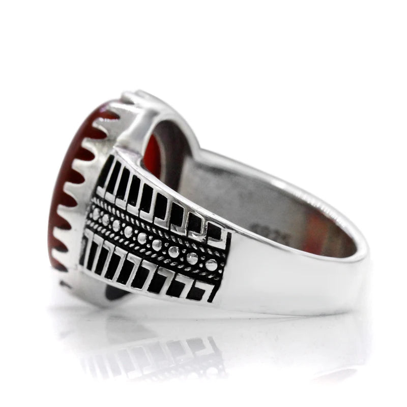 Türkiye Men's Handmade Ring S925 Silver Classic Vintage Natural Red Agate Fashion Holiday Jewelry Holiday Party Gift