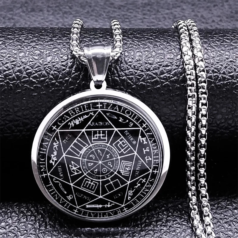 Seal of Seven Archangels Medal Stainless Steel Glass Necklace AMULET RING STORE