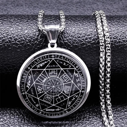 Seal of Seven Archangels Medal Stainless Steel Glass Necklace AMULET RING STORE