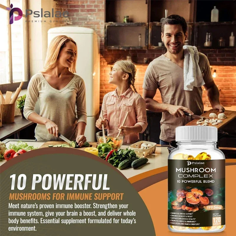 Mushroom Complex Capsules - with Lions Mane, Chaga, Reishi, Cordyceps - Support Immune System, Memory, Focus and Relieve Stress