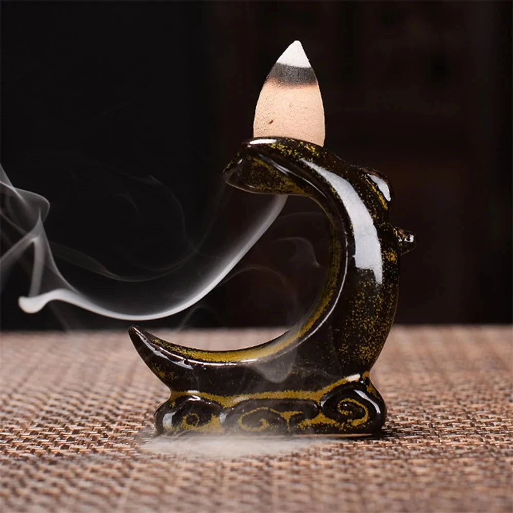 With 30 Incense Waterfall Incense Burner Ceramics Backflow Buddha Censer Backflow Incense Holder Home Office Yoga Teahouse Decor - AMULET RING STORE