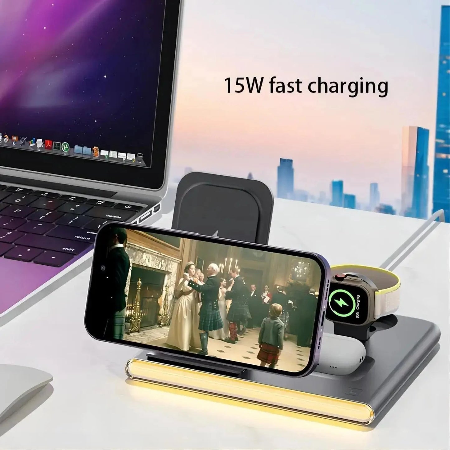 4 in 1 Fast Charing Wireless Charger Station with 30W PD Charger for IPhone/ Samsung All Phones and Watches Earbuds Series