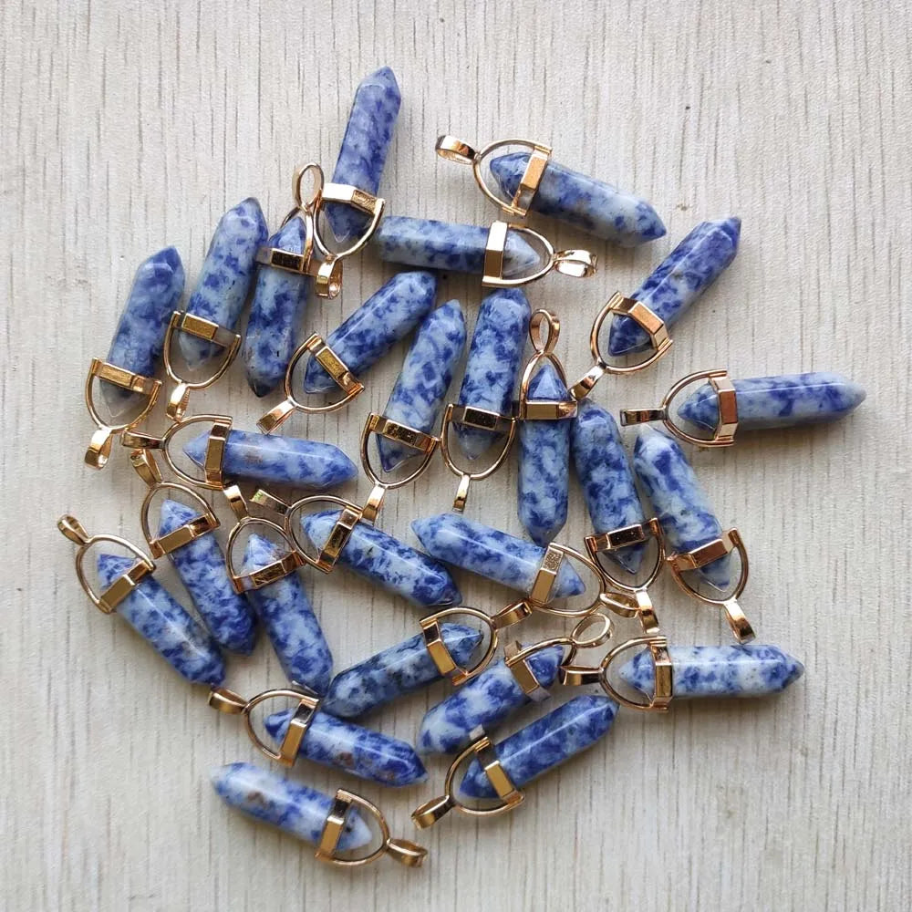 Natural Gem stone Quartz crystal green aventurine pendulum pillar pendants for jewelry making 24pcs/lot Wholesale fast shipping