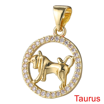 Juya DIY Imitation Pearl Shell 18K Gold Plated 12 Zodiac Charms For Handmade Fashion Birthstone Season Pendants Jewelry Making