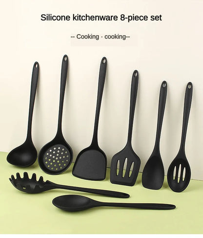 8ps Household black Silicone kitchenware 8-piece set of Chinese spaghetti spoon salad spaghetti spaghetti spaghetti，Rice spoon，