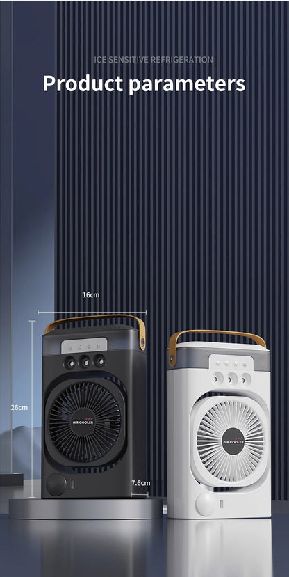 Portable air conditioning fan household 5000 mA desk humidifier small fan office three hole spray fan with color night light