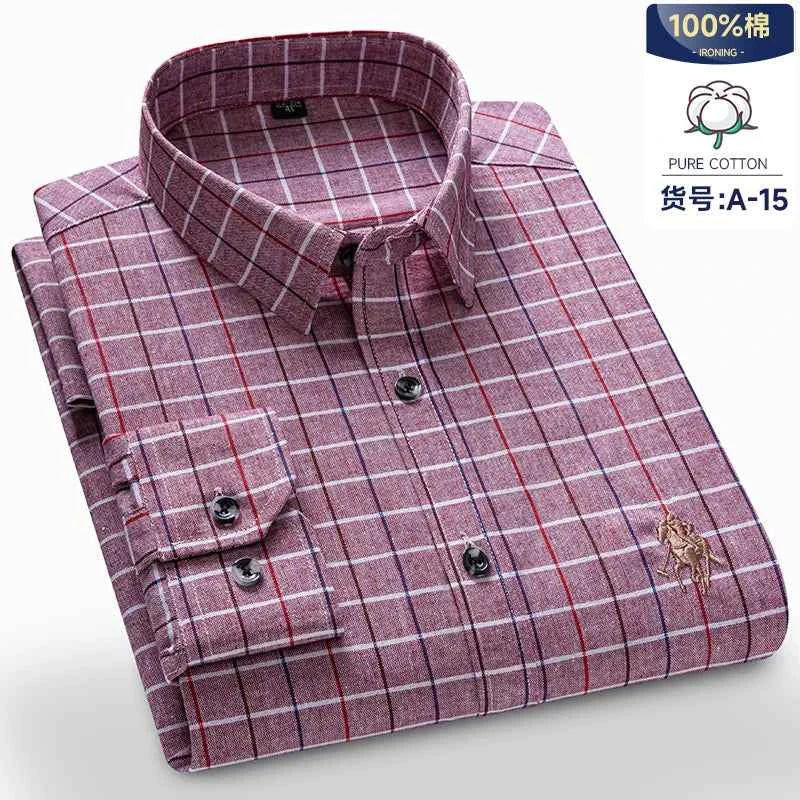 Long Sleeve Shirts For Men Classic Style Turn Down Collar Flannel Plaid Casual Clothing Daily Use Easy Care Soft Material Shirts