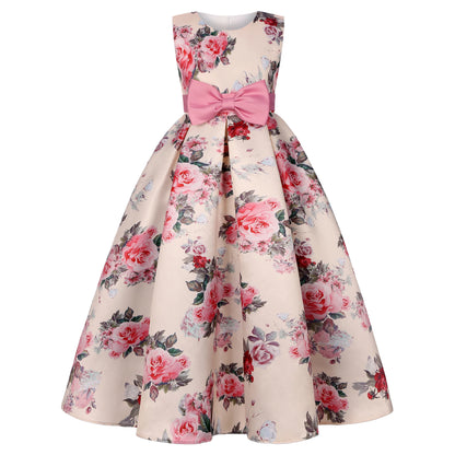 New  source Long girls dress printed princess dress dress children catwalk evening dress Cuhk children