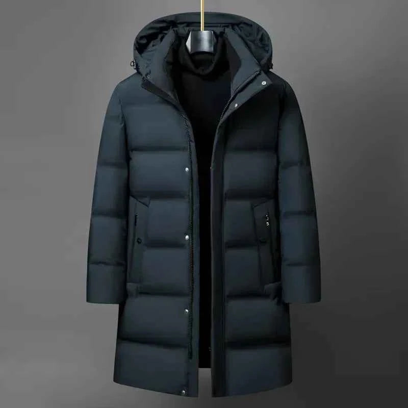 Winter Fashion Down Jacket for Men Men's White Duck Down Jackets Hooded Warm Thick Long Parkas Man Slim Fit Medium Length Coats