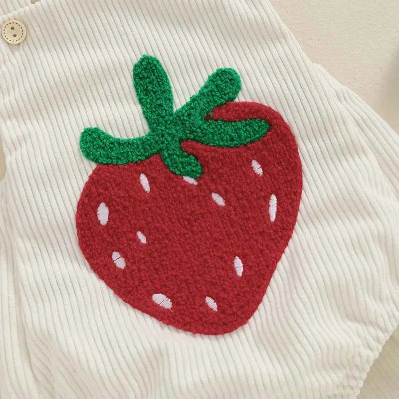 Infant Baby Girl Boy Overalls Rompers Summer Rainbow/Strawberry Embroidery Sleeveless Square Neck Suspender Ribbed Romper - AMULET RING STORE