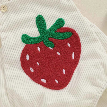 Infant Baby Girl Boy Overalls Rompers Summer Rainbow/Strawberry Embroidery Sleeveless Square Neck Suspender Ribbed Romper - AMULET RING STORE
